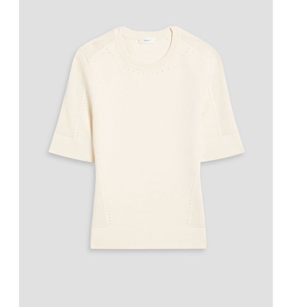 A.L.C. Nash Pointelle Knit Cream Sweater Top | S